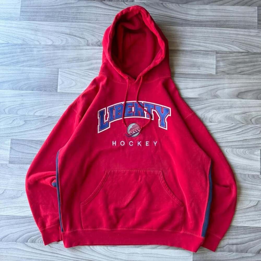 LAL Liberty University Hockey Hoodie Size XL Red Pullover Sweatshirt Y2K